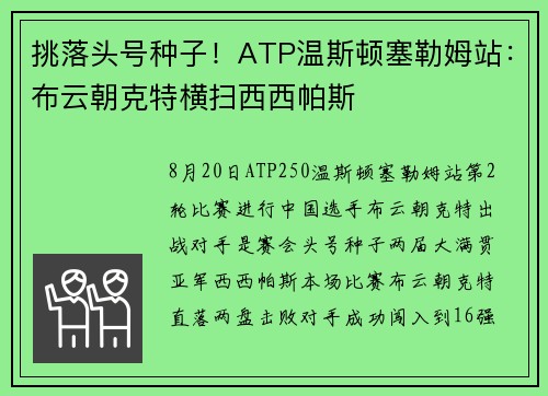 挑落头号种子！ATP温斯顿塞勒姆站：布云朝克特横扫西西帕斯